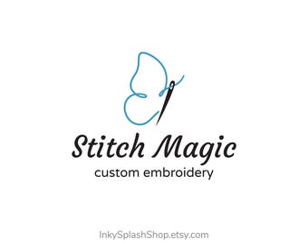 Sewing Premade Logo Needle and Thread Butterfly Logo