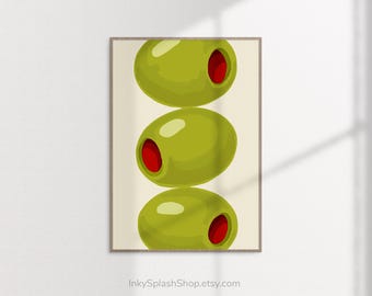 Stacked Green Olives Illustration – Bold and Stylish Home Bar Poster, Download