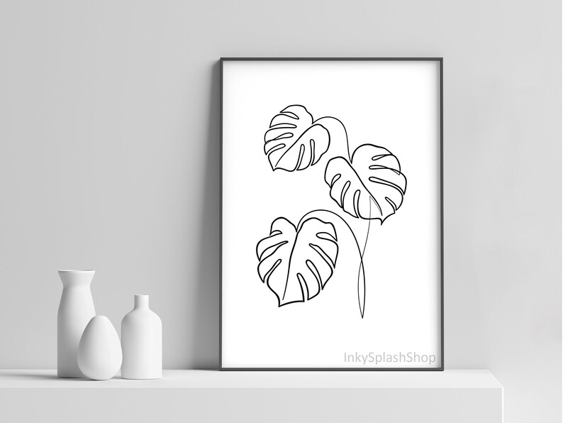 Monstera One Line Drawing Printable Minimalist Botanical Print Etsy