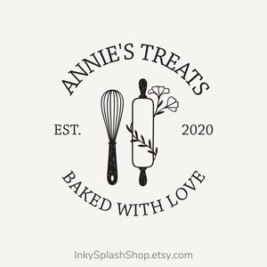 Bakery logo Rolling pin & whisk floral logo Premade logo for artisan bakeshop; cake, pie, cookie or cupcake maker Baking blog, Kitchen logo