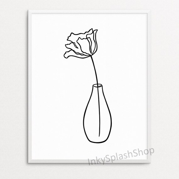 Minimalist Flower Print One Line Drawing Simple Floral Vase Wall Art Abstract Botanic Poster Feminine Bedroom Modern Living Room Wall Decor