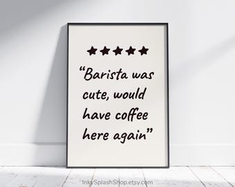 Barista was cute print. Five star coffee review poster. Trendy kitchen decor. Funny typography Download