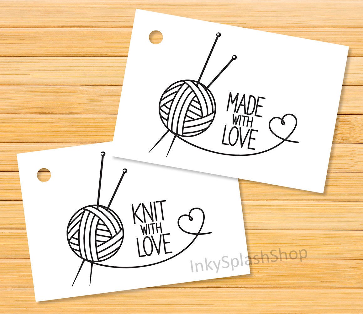 Knit With Love Tags Printable Made With Love Gift Cards Craft Business Tags  for Crochet Product Packaging Knitting Labels for Handmade Items 