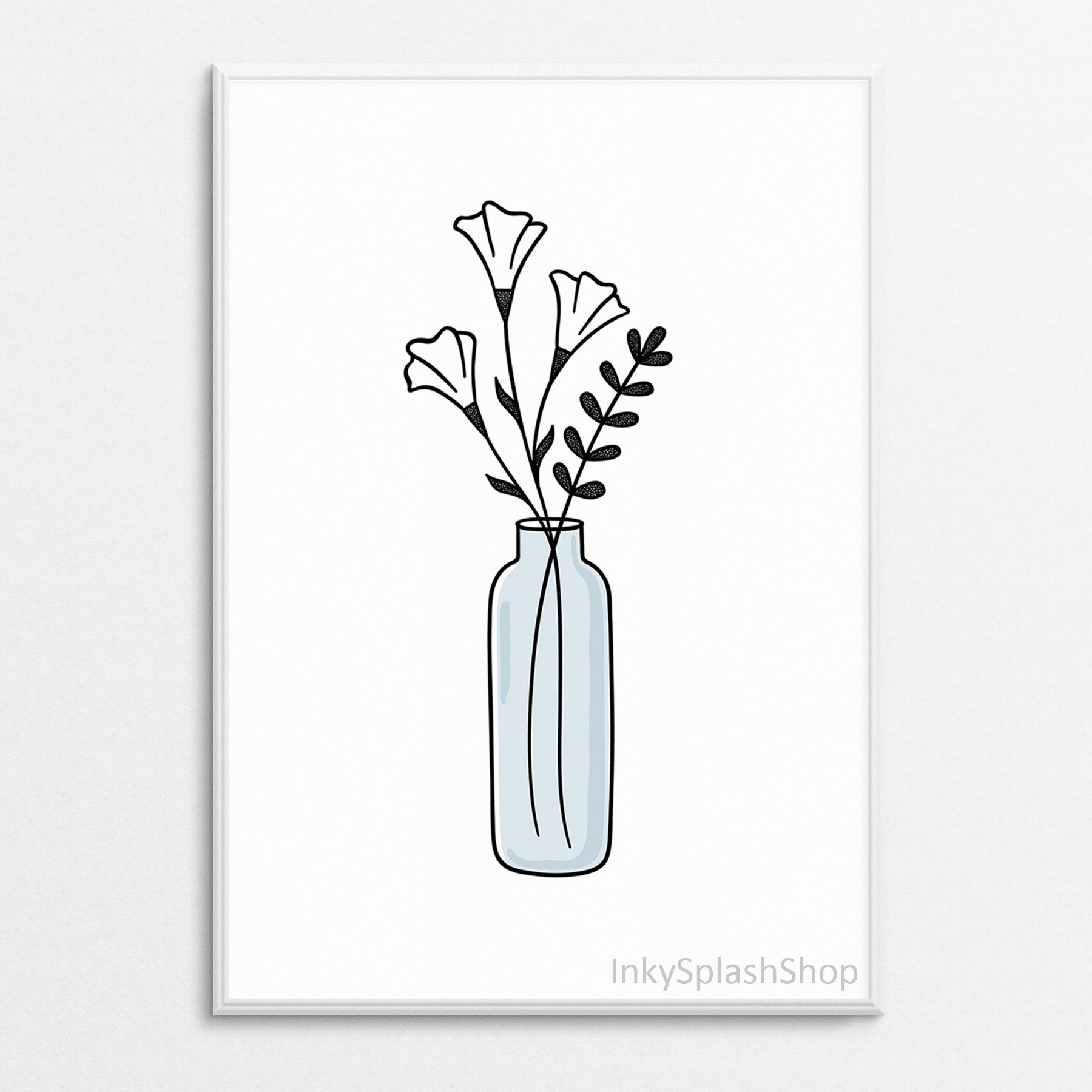 Flowers in Vase Wall Art Printable Simple Floral Print Black White