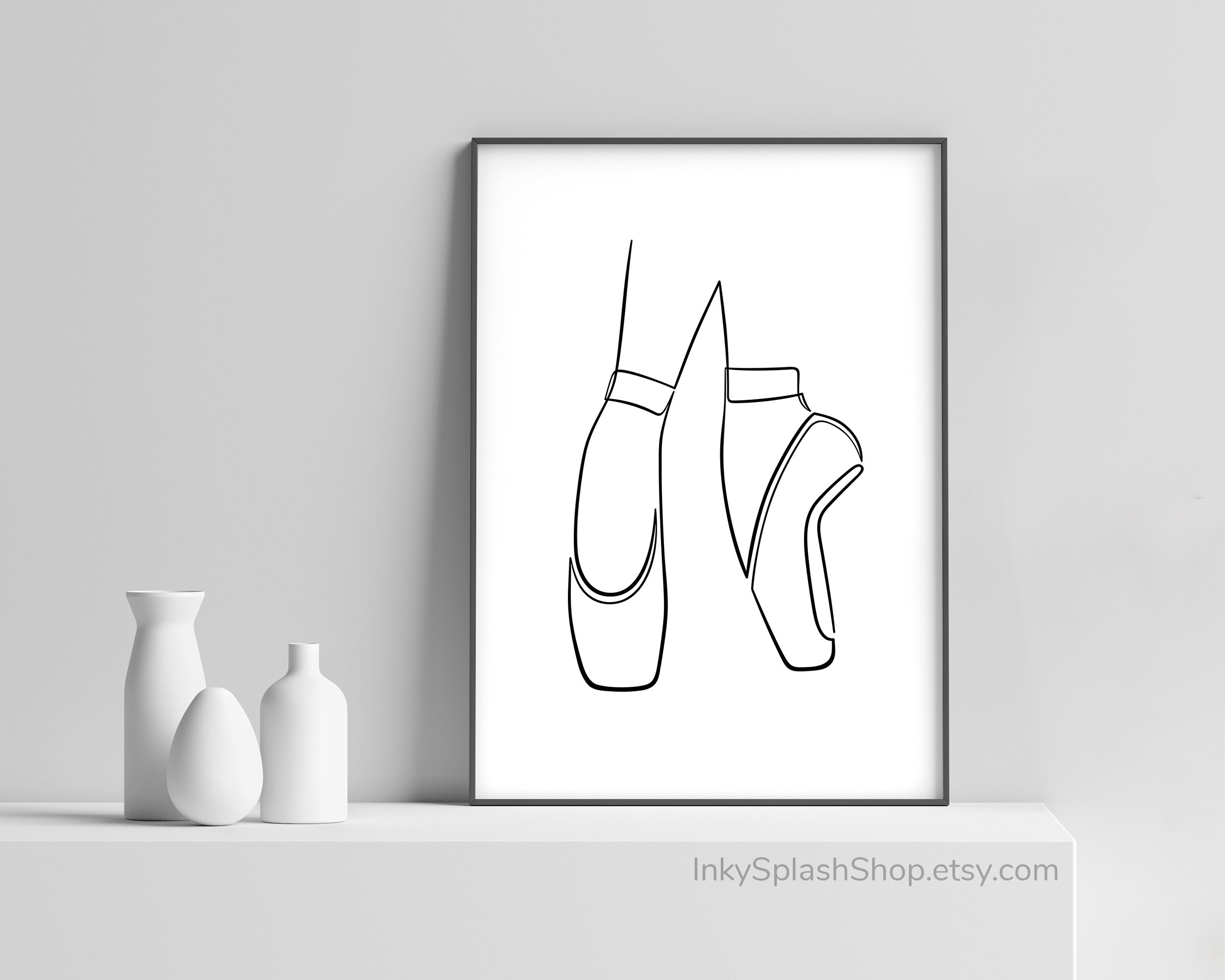 Ballet Pointe Shoes One Line Art Printable Minimalist Ballerina Feet Drawing Abstract Dancer ...