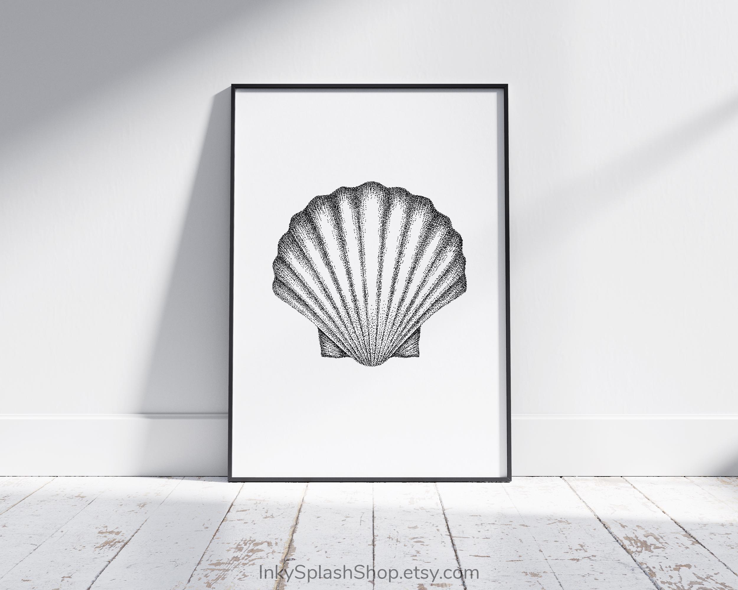 Shell Stipling Seashell Printable Wall Art – Minimalist Black & White Coastal Decor ...