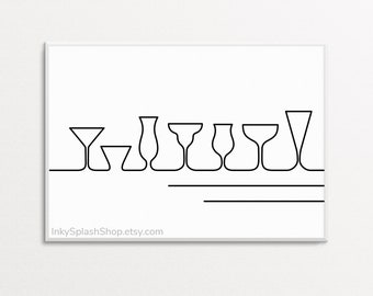 Cocktail glasses line art printable Modern Kitchen print Alcohol drinks poster Minimalist Home bar wall decor Contemporary Dining room art