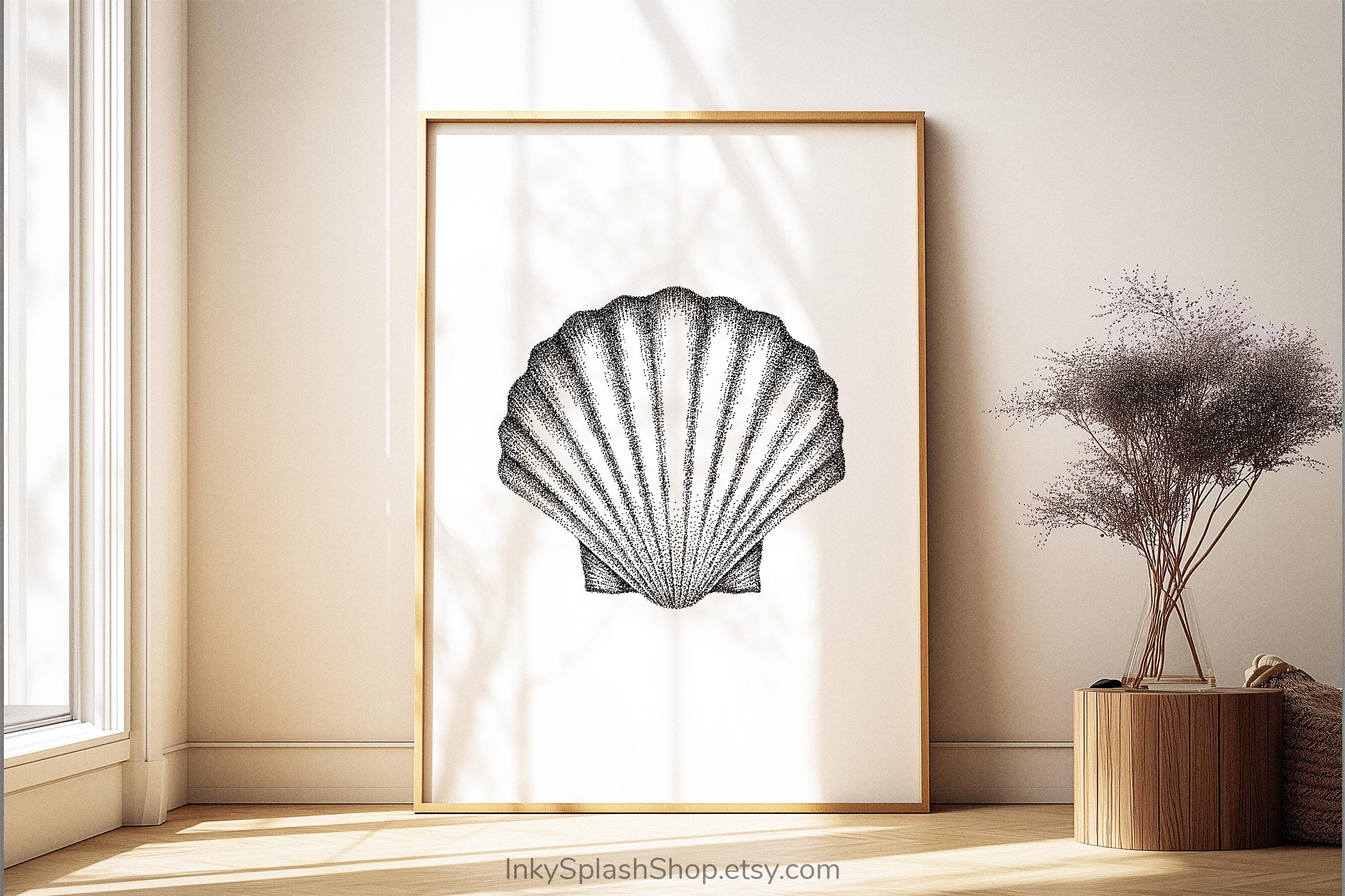 Shell Stipling Seashell Printable Wall Art – Minimalist Black & White Coastal Decor ...
