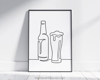 Beer Line Art Print – Minimalist Home Bar & Kitchen Wall Decor, Download
