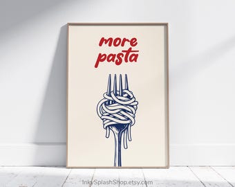 More Pasta Typography Print - Retro Kitchen Wall Art Download