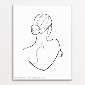 Woman line drawing printable Female figure back view art print Sensual body artwork Minimalist black white wall decor Fashion Beauty poster