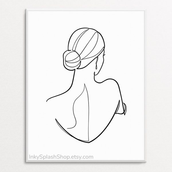 Frau Strichzeichnung druckbare Weibliche Figur Rückansicht Kunstdruck Sinnlicher Körper Kunstwerk Minimalist schwarz weiß Wanddekor Fashion Beauty Poster