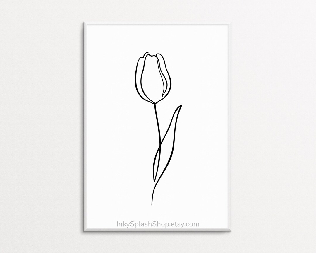 Tulip Flower Minimalist Print Floral Wall Art Printable Continuous Line ...