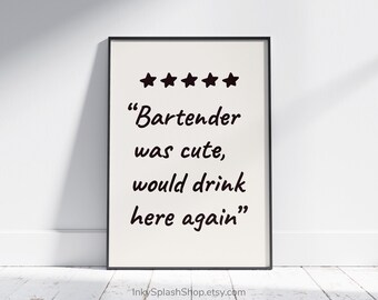 Bartender was cute poster. Funny bar cart print. Aesthetic kitchen decor. Handwritten typography Download