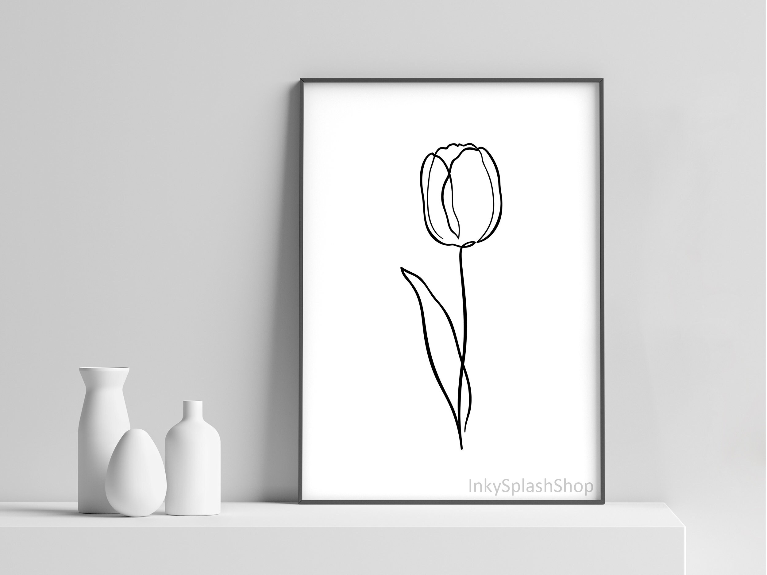 Tulip One Line Drawing Printable Simple Flower Wall Art Etsy