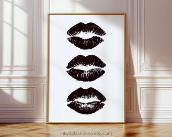Kiss lips trendy wall art. Lipstick kisses Preppy dorm decor. Coquette Girly aesthetic art. Makeup fashion print. Chic poster Download