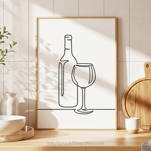 Minimalist Wine One Line Art – Modern Wall Decor for Home Bar & Kitchen, Digital Download image 3