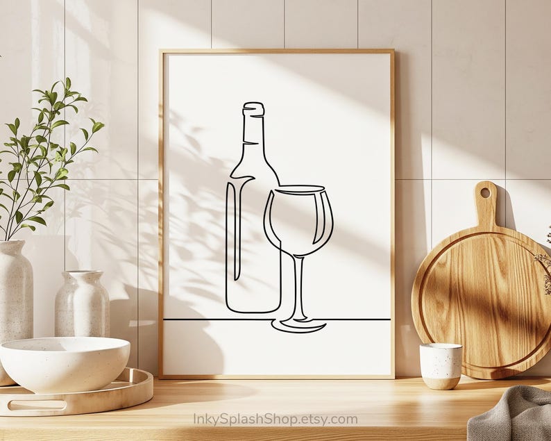 Minimalist Wine One Line Art – Modern Wall Decor for Home Bar & Kitchen, Digital Download image 3