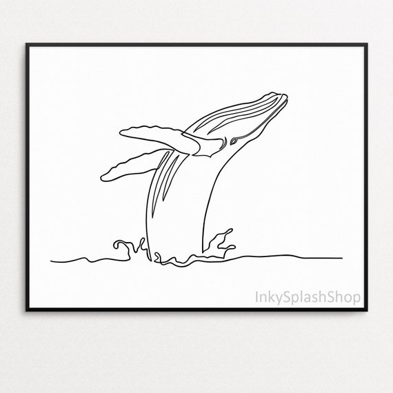 Whale art printable Humpback whale breaching Single line | Etsy