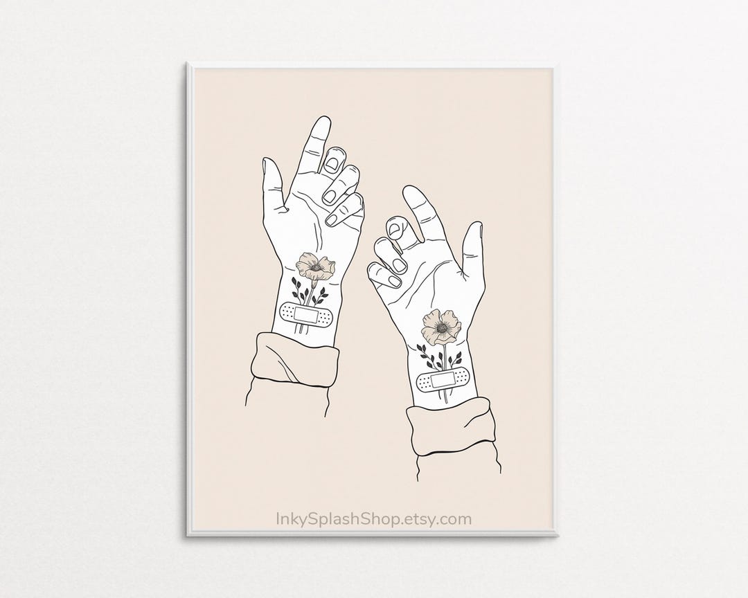 Floral Art Printable Hands With Flowers Whimsical Drawing Boho Home ...