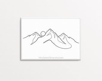 Mountains & Sun Minimalist Line Art – Abstract Landscape Print with Sunset / Sunrise over Peaks, Download