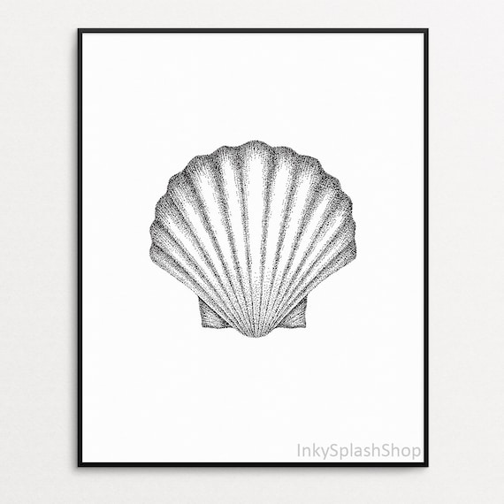 Seashell Printable Wall Art Black & White Scallop Shell Drawing Print  Nautical Bathroom Beach Home Decor Stippling Artwork Ocean Art Poster - Etsy