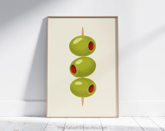 Olives on a Toothpick Art - Cocktail Hour Kitchen Decor Download