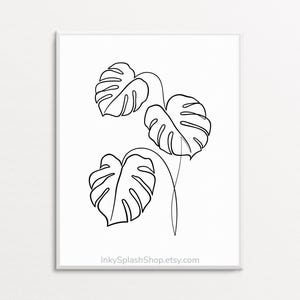 Minimalist Monstera Plant One Line Drawing - Black & White Leaves Print,  Download - Etsy
