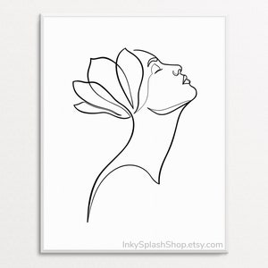 Frau Gesicht und Blume druckbare Kunst Weibliche Profil Minimalistische One-Line-Zeichnung Feminine Schönheit Blumendruck Abstrakte Boho-Chic-Wanddekor