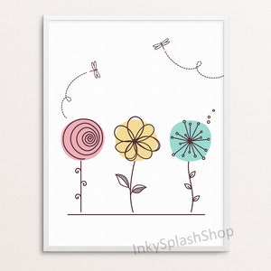 Girl Room Decor Baby Girl Nursery Flowers Wall Art Printable Floral ...