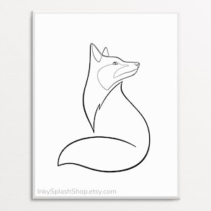 Fox printable art Minimalist continuous line drawing Modern woodland animal nursery print Abstract wildlife poster Simple Home wall decor