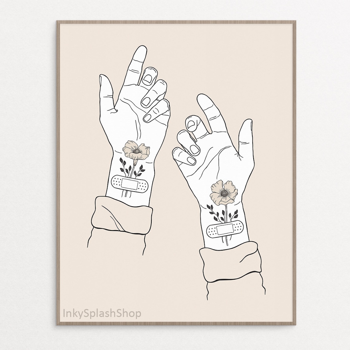 Floral Art Printable Hands With Flowers Whimsical Drawing Boho Home ...