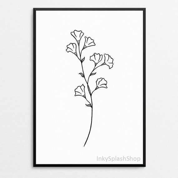 Floral Silhouette Souvenir Flower Illustration Art Print 8x10 Wildflower Peace Sign California Wall Art Minimalist