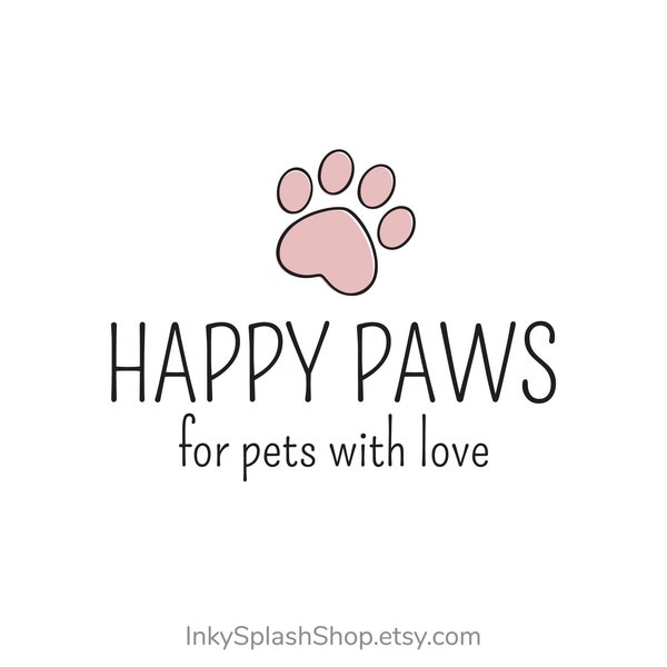 Paw print Heart logo Cat Dog paw premade logo Customized logo for pet sitting, dog walker, veterinary care, animal accessories shop, groomer