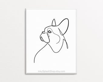 French Bulldog Line Art Print – Minimalist Frenchie Wall Art, Modern Dog Portrait, Download