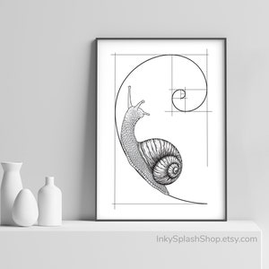 Snail on Fibonacci spiral wall art printable Golden ratio artwork Mathematics print Science & Nature concept poster Dorm decor, Teacher gift image 3