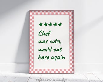 Funny Chef Five Star Review Print – Pink & Green Retro Kitsch Kitchen Decor Download