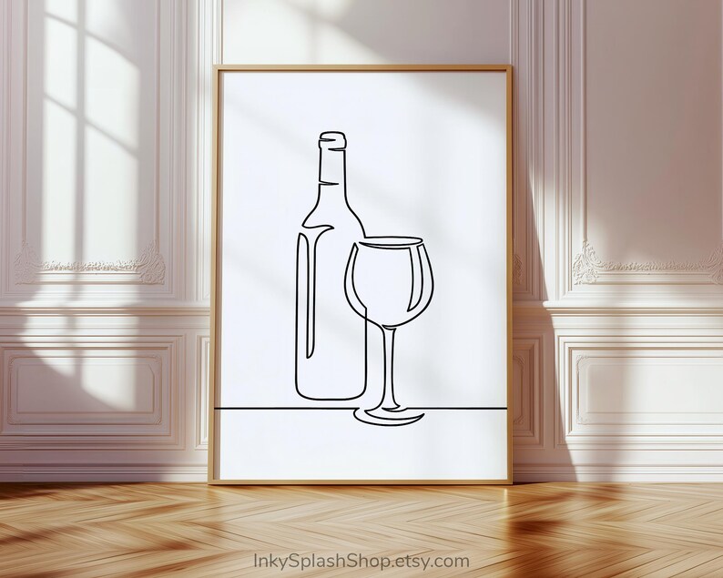 Minimalist Wine One Line Art – Modern Wall Decor for Home Bar & Kitchen, Digital Download image 8