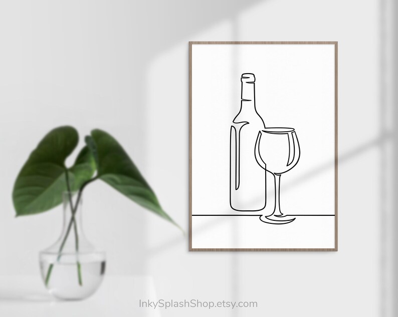Minimalist Wine One Line Art – Modern Wall Decor for Home Bar & Kitchen, Digital Download image 7