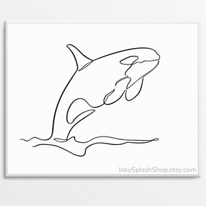 Orca fortlaufende Linie Zeichnung Killerwal minimalistische Kunst druckbare Ozean animal print nautische Kinderzimmer Dekor Simplistic Sea Life Poster