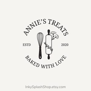 Bakery premade logo Rolling pin & whisk floral logo Personalized logo for baking business Round boho logo for desserts and pastry branding