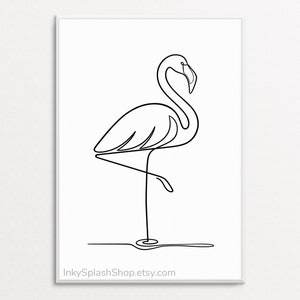 Flamingo disegno a una linea Arte minimalista dell'uccello stampabile Nero bianco semplice natura stampa Poster della fauna selvatica tropicale Decorazione della parete moderna Scarica