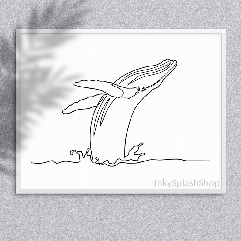 Whale Art Printable Humpback Whale Breaching Single Line - Etsy
