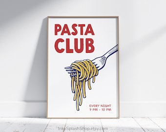 Pasta Club Typography Poster – Retro Italian Food Print, Download