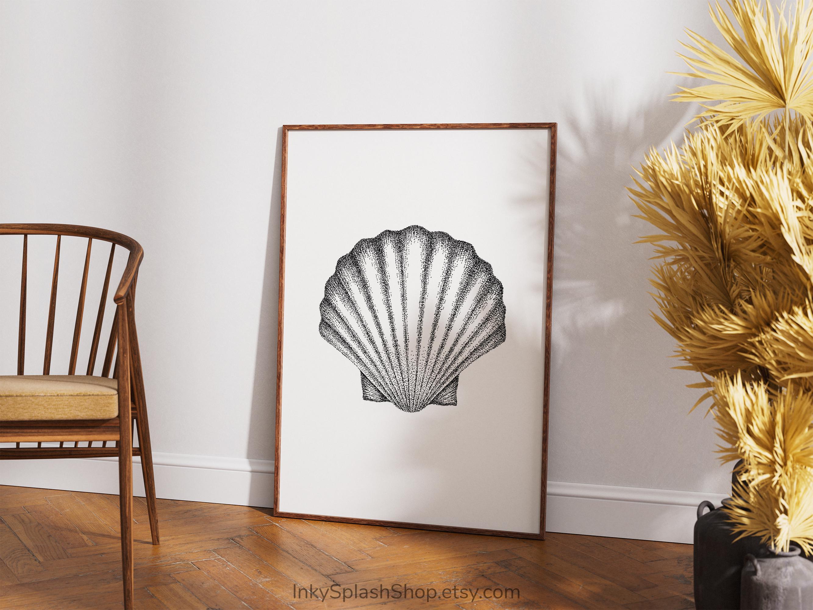 Shell Stipling Seashell Printable Wall Art – Minimalist Black & White Coastal Decor ...