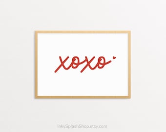 Xoxo print. Handwritten love quote printable wall art. Cozy Valentine’s day decor with heart