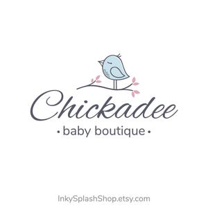 Little bird premade logo design. Personalized whimsical logo for children&#39;s brand
