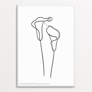 Calla-Lilie Minimal Art Druck Zwei Blumen Kontinuierliche Linie Zeichnung Einfaches botanisches Kunstwerk Florales Wohndekor Abstraktes Natur Poster Download