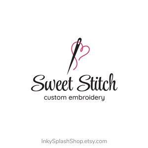 Needle & Thread Herz personalisiertes Logo für Näh-, Stick- und Stickgeschäft