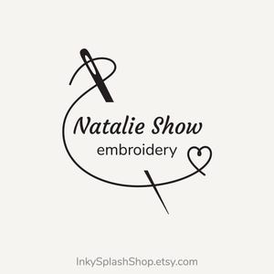 Sewing logo Needle, thread & heart premade logo for tailor, seamstress, clothes, embroidery shop Handmade with love label for craft business